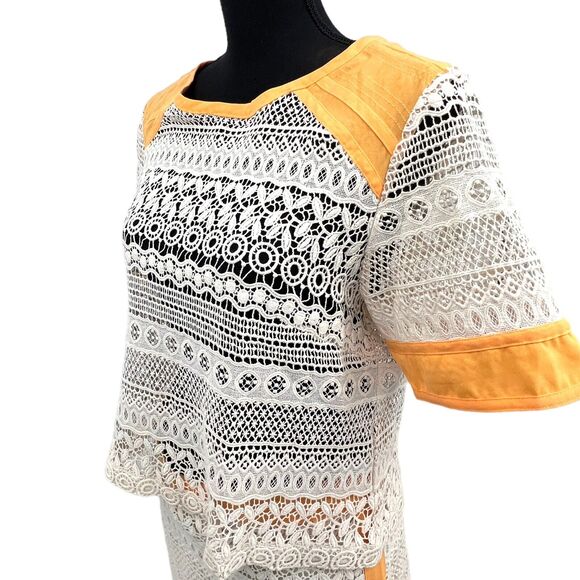 Potter's Pot Creme Crochet Lace Cropped Boxy Top Lace Skirt Boho Large‎ - Picture 8 of 12